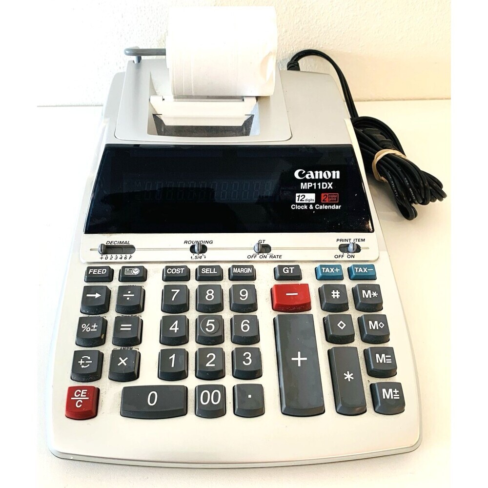 Canon MP11DX Printing Calculator Clock Adding Machine Two Color Working 1 Roll